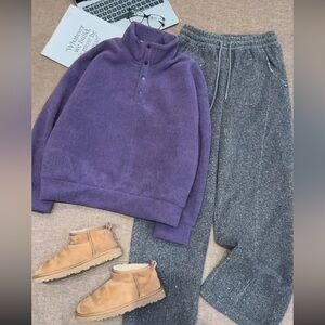 Korean Oversized Purple Fleece Pullover Sweatshirt
